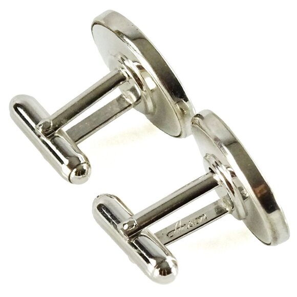 Anson Letter R Initial Cufflinks Black Oval Silvertone Monogram - Picture 2 of 3